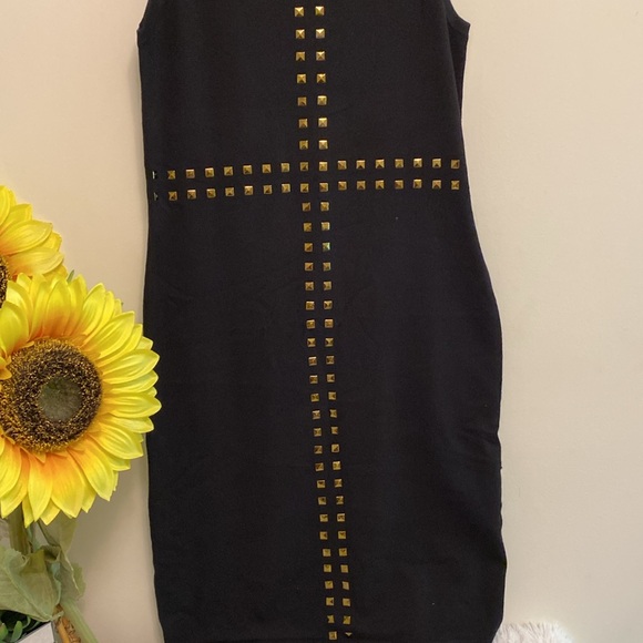New Direction.  Gold tone embellishments Black stretch dress Sz M. - Picture 7 of 14
